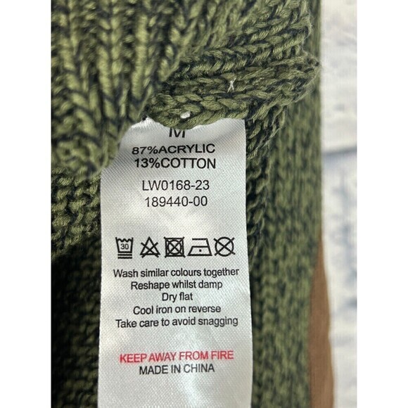 Cupcake Womens Size M Army Green Sweater V Neck Elbow Patch Side Slits Cozy T4 - Picture 12 of 12